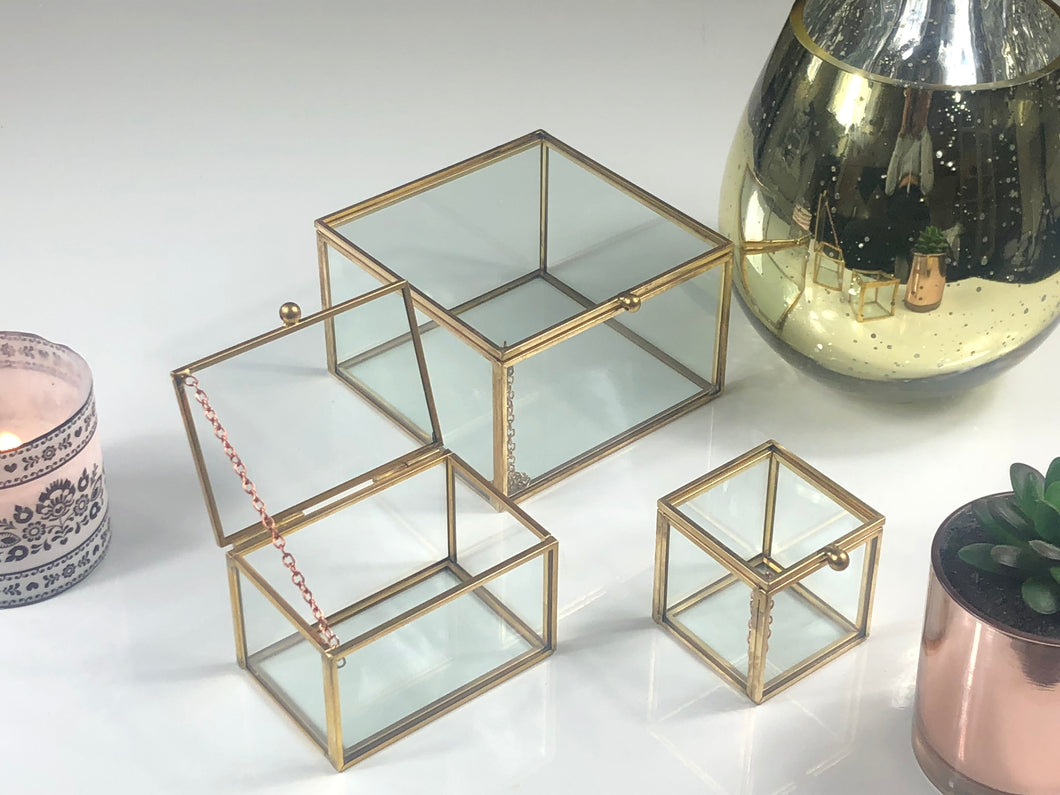 Antique Glass And Gold Finish Jewellery Box